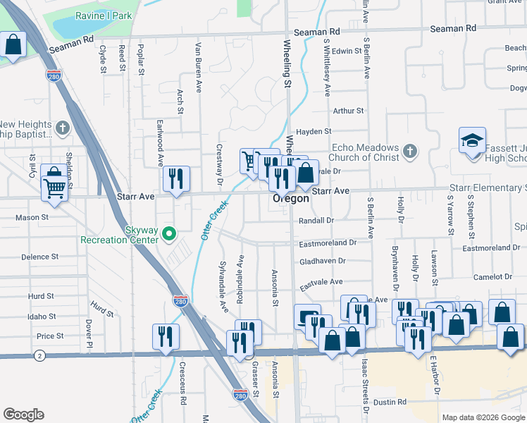 map of restaurants, bars, coffee shops, grocery stores, and more near 427 Grasser St in Oregon