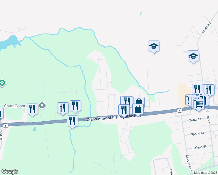 map of restaurants, bars, coffee shops, grocery stores, and more near 46 Connecticut Avenue in Dartmouth