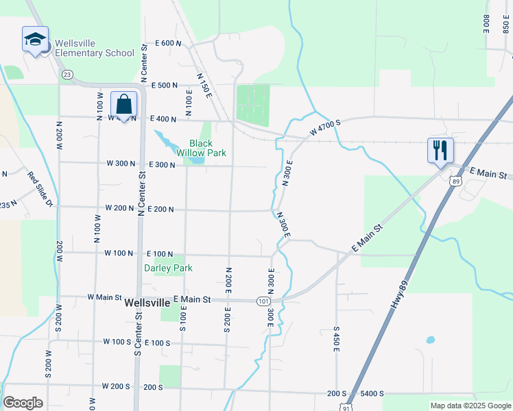 map of restaurants, bars, coffee shops, grocery stores, and more near 263 East 200 North in Wellsville