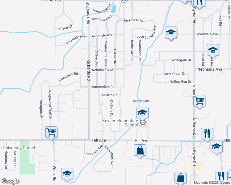 map of restaurants, bars, coffee shops, grocery stores, and more near 4034 Ruskin Dr in Toledo