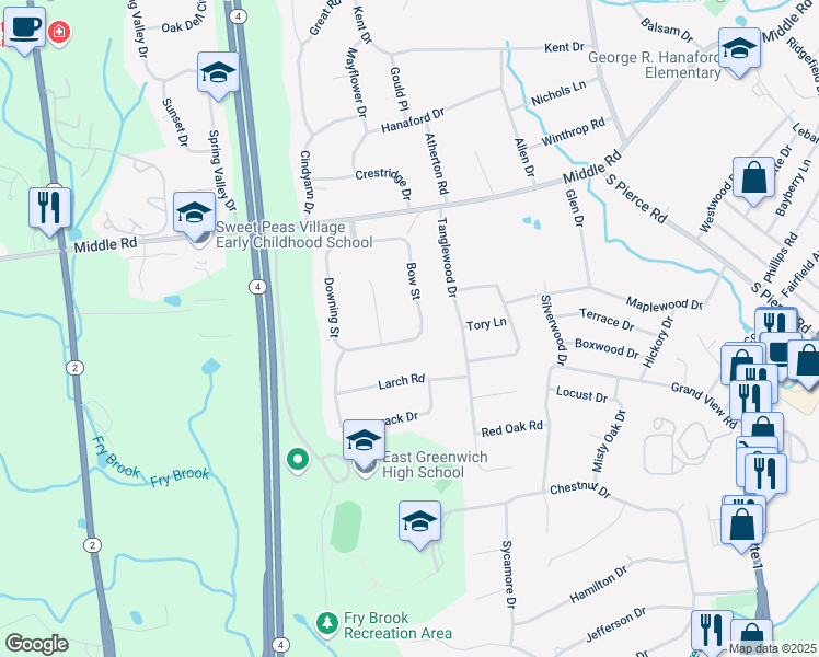 map of restaurants, bars, coffee shops, grocery stores, and more near 15 Devon Court in East Greenwich