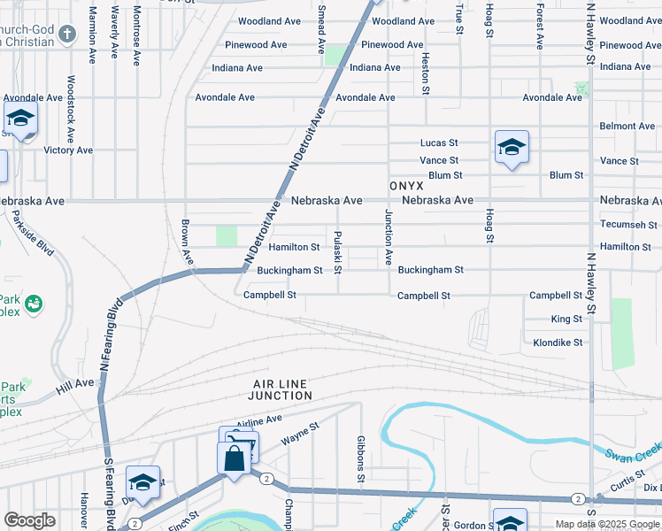 map of restaurants, bars, coffee shops, grocery stores, and more near 303 Pulaski Street in Toledo