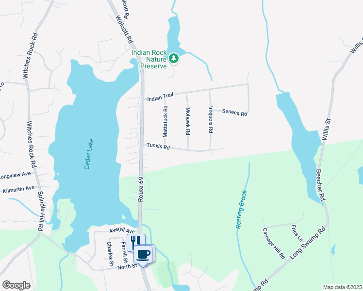 map of restaurants, bars, coffee shops, grocery stores, and more near 93 Tunxis Road in Bristol