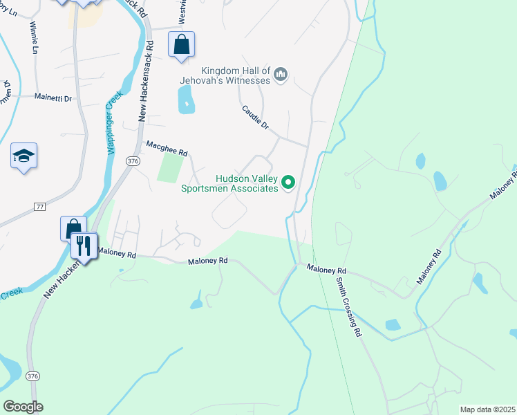 map of restaurants, bars, coffee shops, grocery stores, and more near 132 Macghee Rd in Poughkeepsie