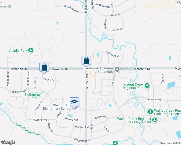 map of restaurants, bars, coffee shops, grocery stores, and more near 15586 Meredith Drive in Urbandale