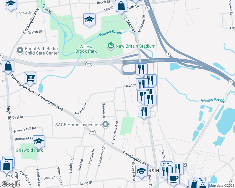 map of restaurants, bars, coffee shops, grocery stores, and more near 198 Grandview Avenue in Berlin