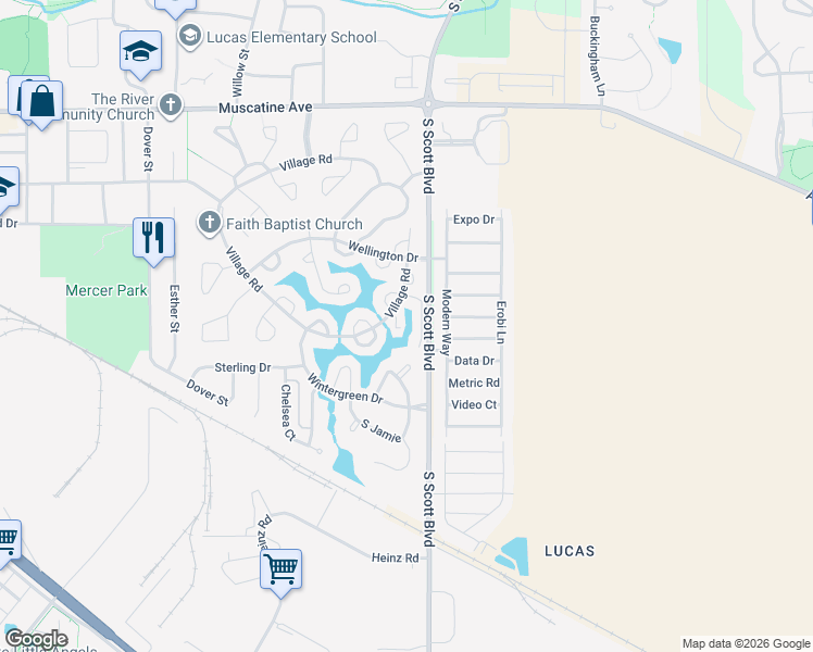 map of restaurants, bars, coffee shops, grocery stores, and more near 1645 Clifford Lane in Iowa City