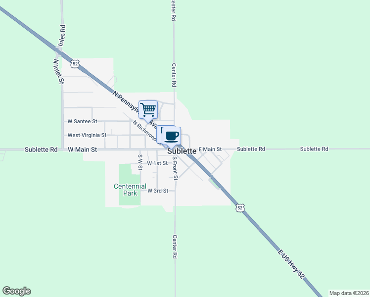 map of restaurants, bars, coffee shops, grocery stores, and more near 2 Woodhaven Drive East in Sublette
