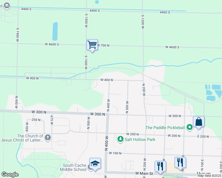 map of restaurants, bars, coffee shops, grocery stores, and more near 376 North 400 West in Hyrum