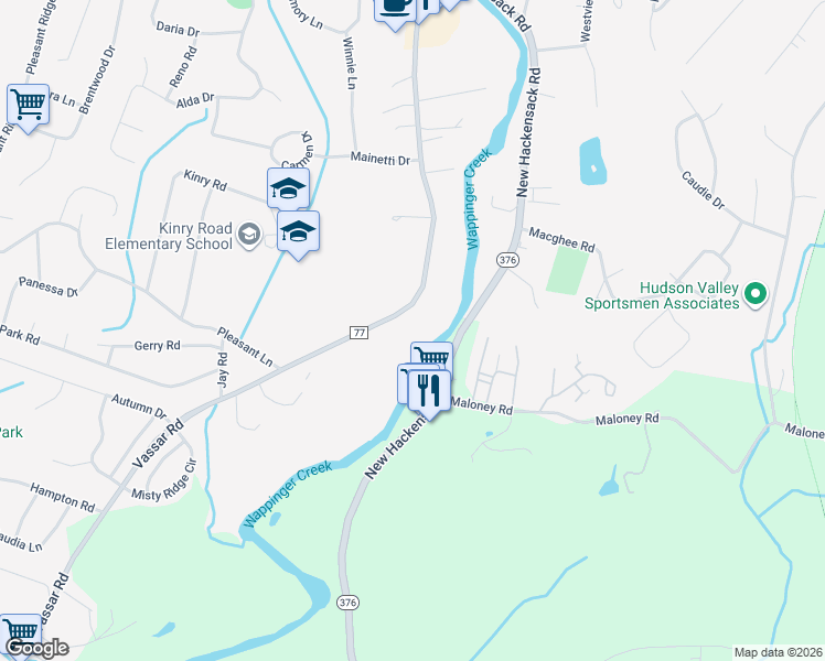 map of restaurants, bars, coffee shops, grocery stores, and more near 169 Vassar Road in Poughkeepsie