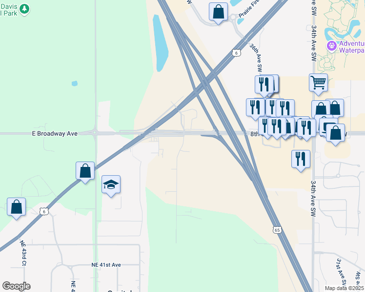 map of restaurants, bars, coffee shops, grocery stores, and more near 4545 Northeast 50th Street in Des Moines
