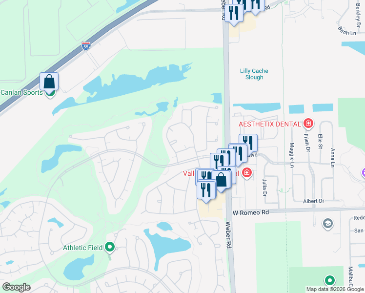 map of restaurants, bars, coffee shops, grocery stores, and more near 20934 West Spruce Lane in Plainfield