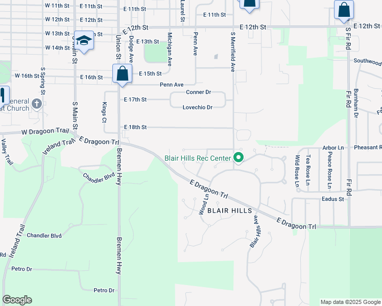 map of restaurants, bars, coffee shops, grocery stores, and more near 731 Edgefield Court in Mishawaka