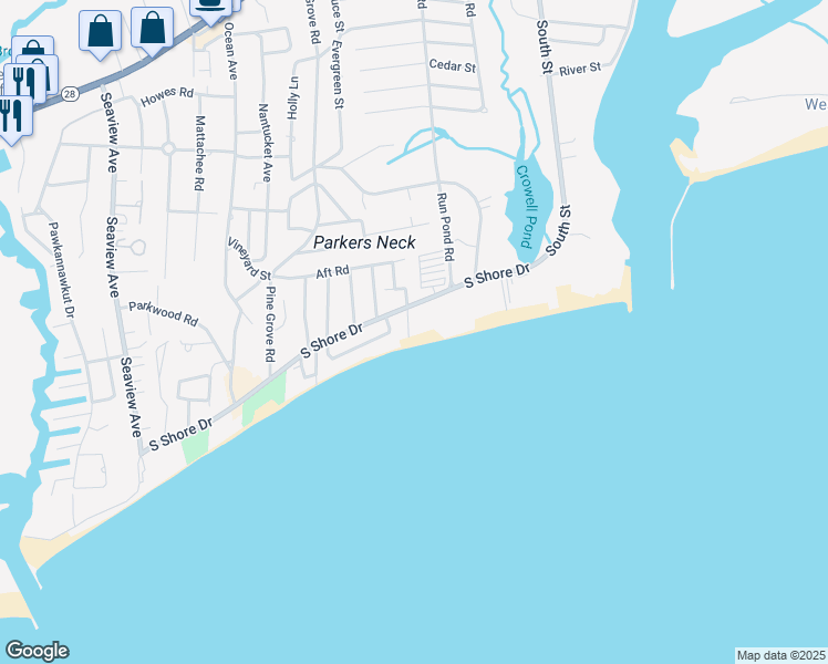 map of restaurants, bars, coffee shops, grocery stores, and more near 17 Judan Way in Yarmouth