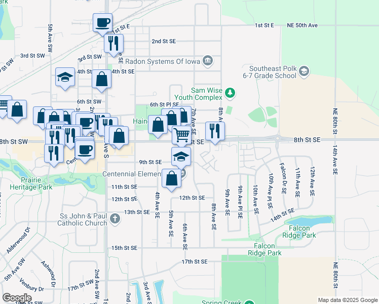 map of restaurants, bars, coffee shops, grocery stores, and more near 609 9th Street Southeast in Altoona