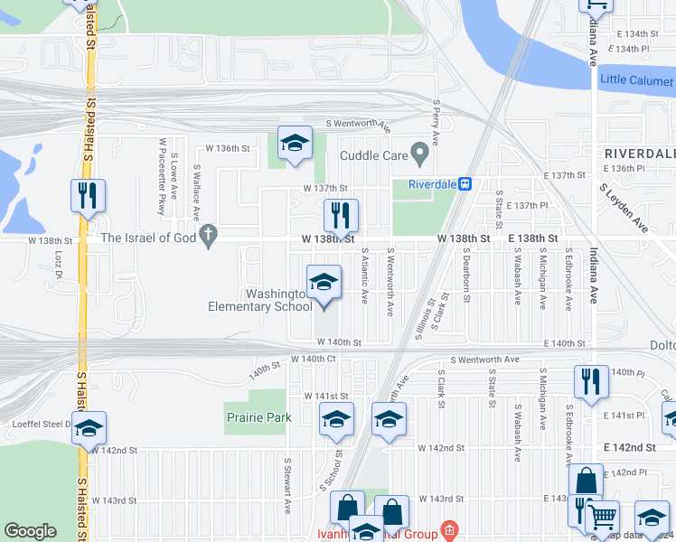 map of restaurants, bars, coffee shops, grocery stores, and more near 13835 West 139th Street in Riverdale