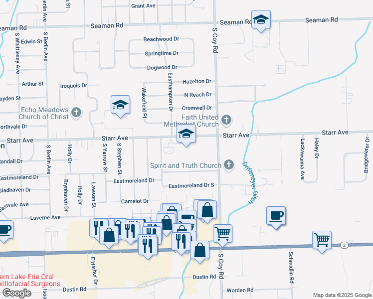 map of restaurants, bars, coffee shops, grocery stores, and more near 3230 Starr Avenue in Oregon
