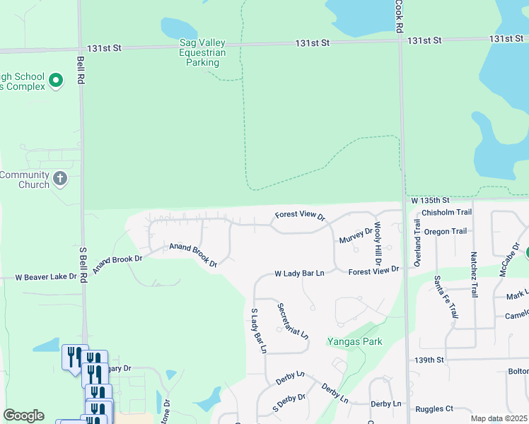 map of restaurants, bars, coffee shops, grocery stores, and more near 12334 Lake View Place in Orland Park