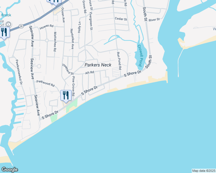 map of restaurants, bars, coffee shops, grocery stores, and more near 17 Judan Way in Yarmouth