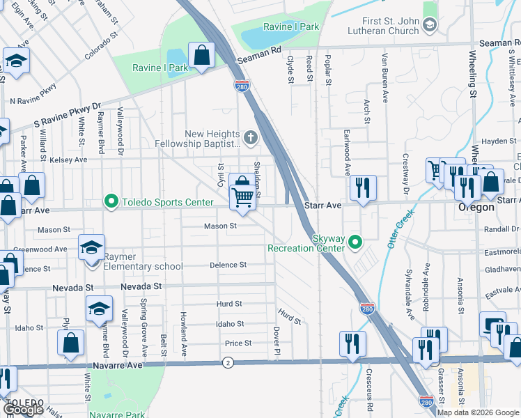 map of restaurants, bars, coffee shops, grocery stores, and more near 738 Dearborn Avenue in Toledo