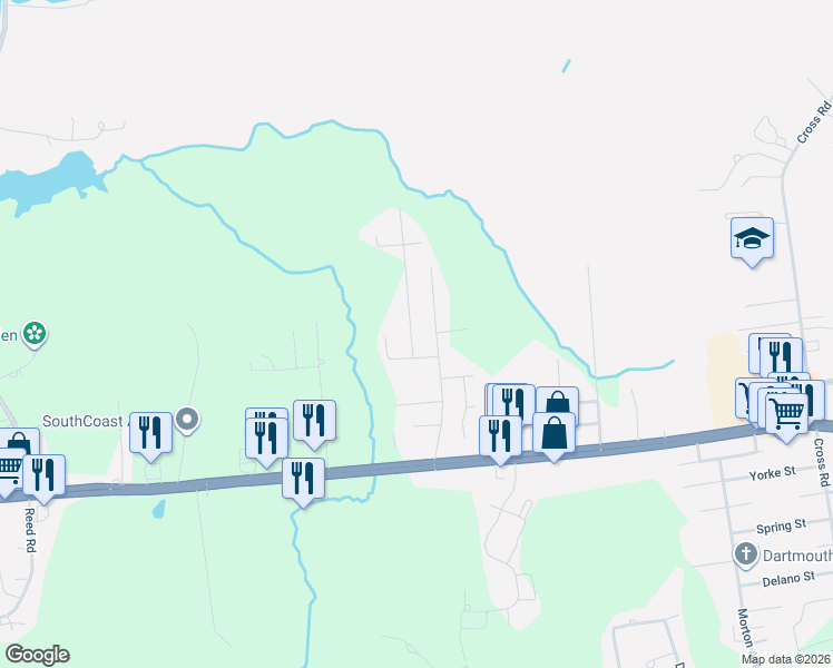 map of restaurants, bars, coffee shops, grocery stores, and more near 31 Rhode Island Avenue in Dartmouth