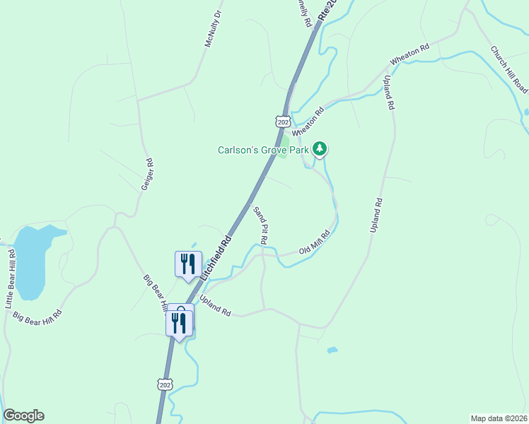 map of restaurants, bars, coffee shops, grocery stores, and more near 6 Sand Pit Road in New Milford