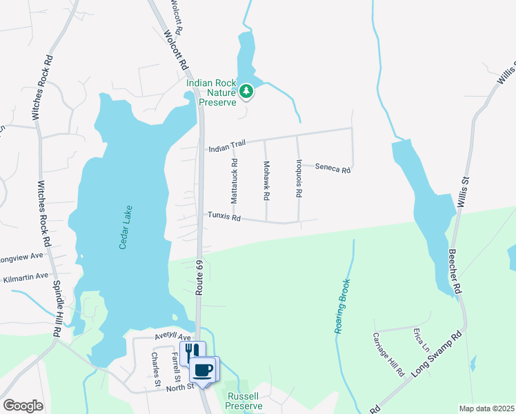 map of restaurants, bars, coffee shops, grocery stores, and more near 93 Tunxis Road in Bristol