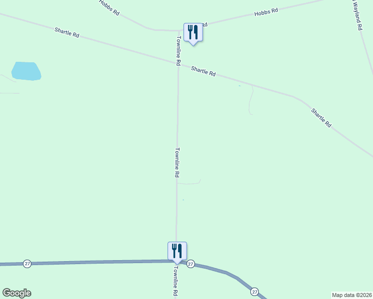 map of restaurants, bars, coffee shops, grocery stores, and more near 12550-13062 Townline Road in Meadville