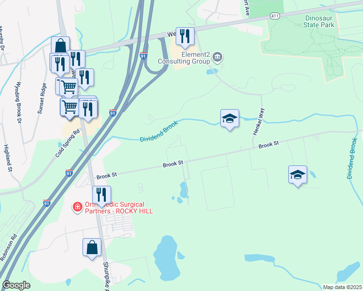 map of restaurants, bars, coffee shops, grocery stores, and more near Kensington Lane in Rocky Hill
