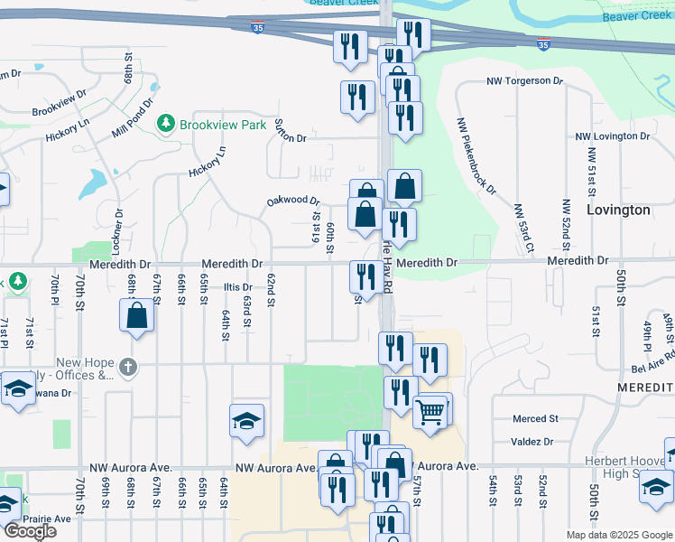 map of restaurants, bars, coffee shops, grocery stores, and more near 4514 60th Street in Urbandale
