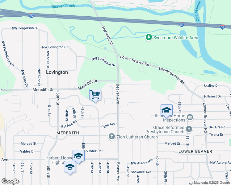 map of restaurants, bars, coffee shops, grocery stores, and more near 4429 44th Place in Des Moines