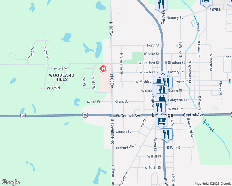 map of restaurants, bars, coffee shops, grocery stores, and more near 110S South Townline Road in LaGrange