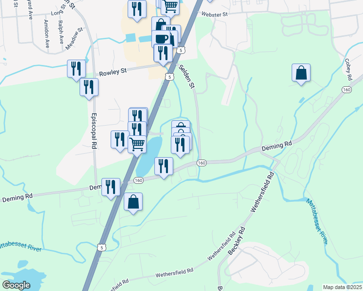 map of restaurants, bars, coffee shops, grocery stores, and more near 245 Berlin Turnpike in Berlin