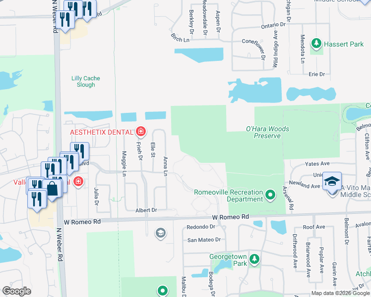 map of restaurants, bars, coffee shops, grocery stores, and more near 1110 Grand Boulevard in Romeoville