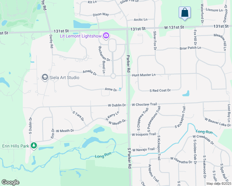 map of restaurants, bars, coffee shops, grocery stores, and more near 13712 Anne Drive in Lemont