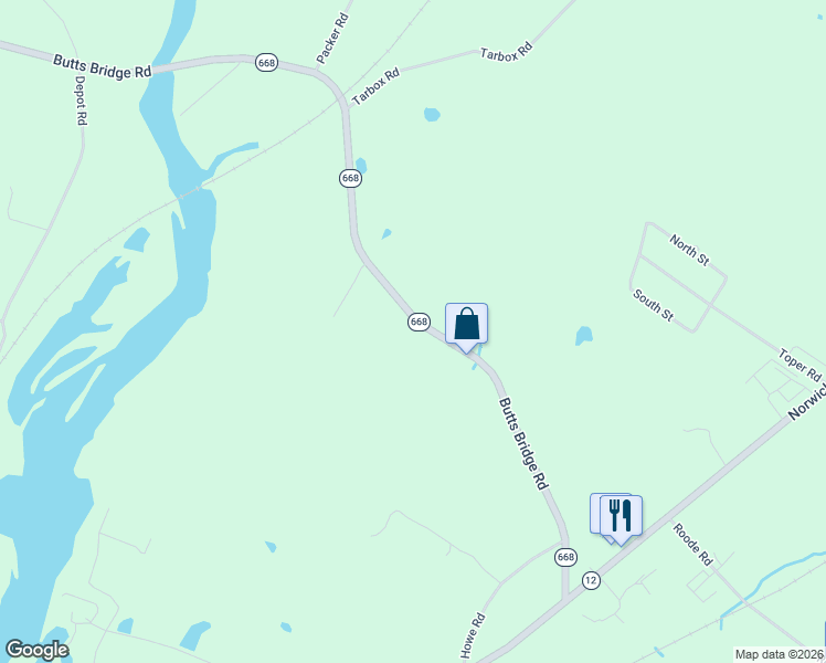 map of restaurants, bars, coffee shops, grocery stores, and more near 189 Butts Bridge Road in Canterbury