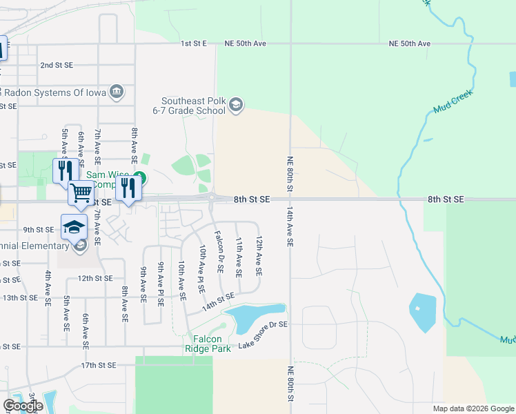 map of restaurants, bars, coffee shops, grocery stores, and more near 1226 8th Street Southeast in Altoona