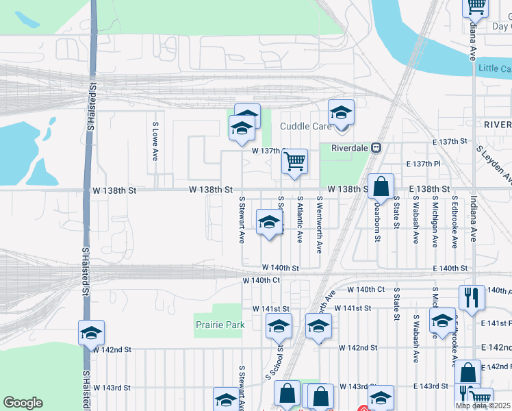 map of restaurants, bars, coffee shops, grocery stores, and more near 442 West 138th Street in Riverdale