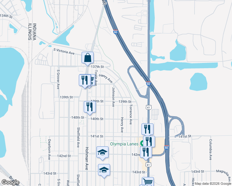 map of restaurants, bars, coffee shops, grocery stores, and more near 3813 Henry Ave in Hammond