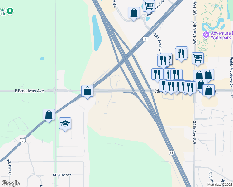 map of restaurants, bars, coffee shops, grocery stores, and more near 4545 Northeast 50th Street in Des Moines
