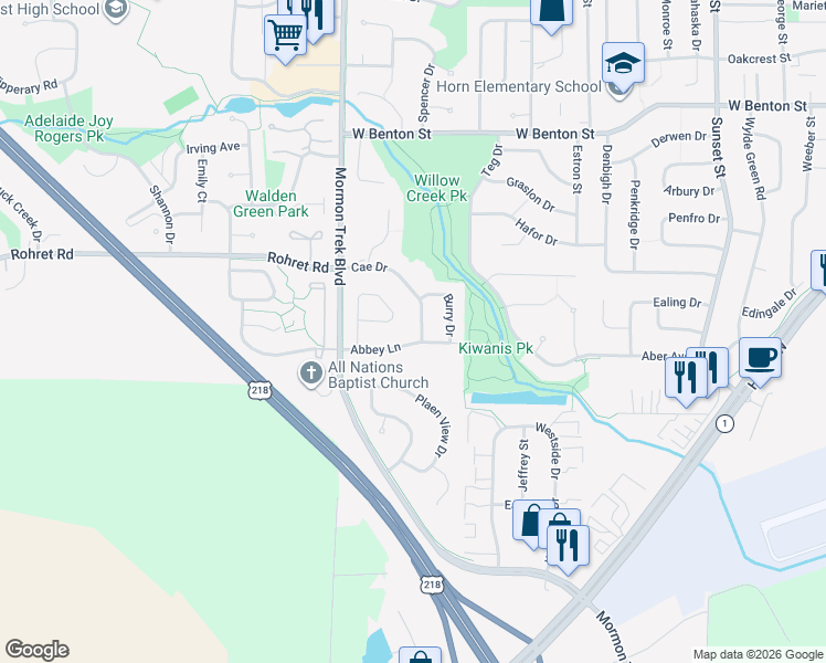 map of restaurants, bars, coffee shops, grocery stores, and more near 1248 Dolen Place in Iowa City