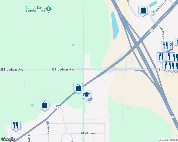 map of restaurants, bars, coffee shops, grocery stores, and more near 4603 East 46th Street in Des Moines