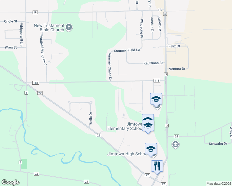 map of restaurants, bars, coffee shops, grocery stores, and more near 29376 County Road 118 in Elkhart