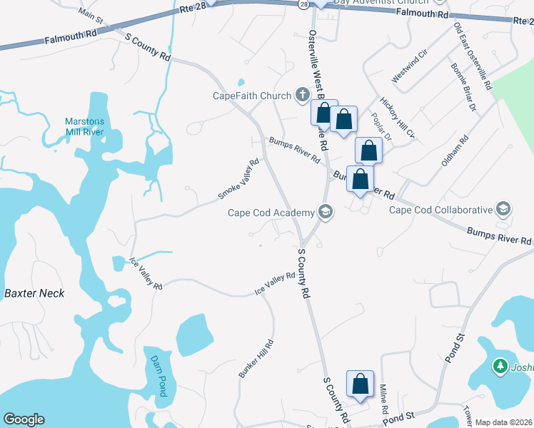 map of restaurants, bars, coffee shops, grocery stores, and more near 24 Farm Valley Road in Barnstable