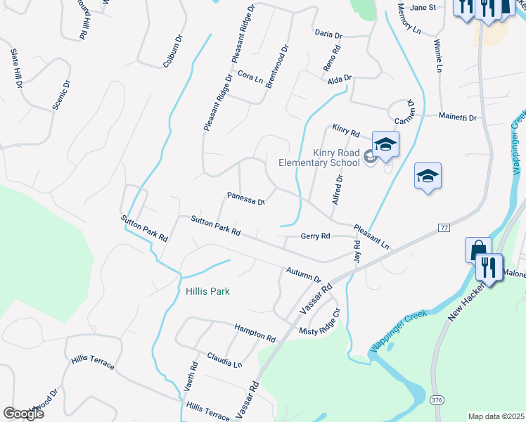 map of restaurants, bars, coffee shops, grocery stores, and more near 6 Panessa Drive in Poughkeepsie
