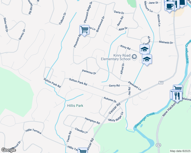 map of restaurants, bars, coffee shops, grocery stores, and more near 6 Panessa Drive in Poughkeepsie