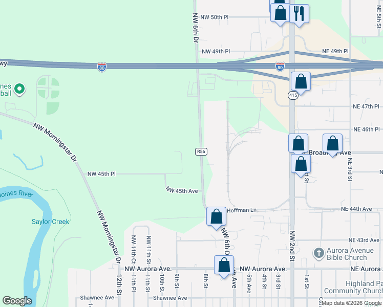 map of restaurants, bars, coffee shops, grocery stores, and more near 4620 Northwest 6th Drive in Des Moines