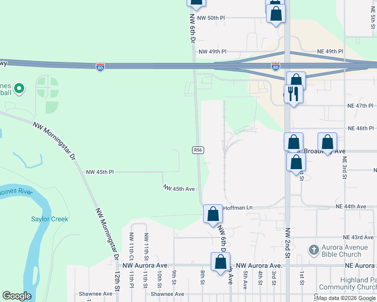 map of restaurants, bars, coffee shops, grocery stores, and more near 4620 Northwest 6th Drive in Des Moines