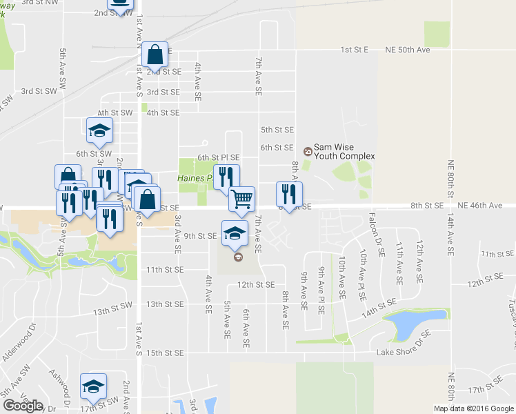 map of restaurants, bars, coffee shops, grocery stores, and more near 854 7th Avenue Southeast in Altoona