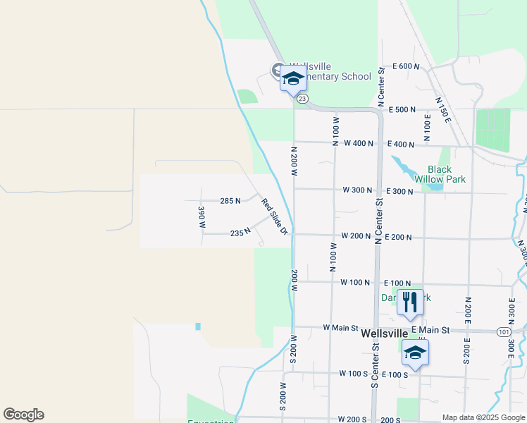 map of restaurants, bars, coffee shops, grocery stores, and more near 253 North Red Slide Drive in Wellsville